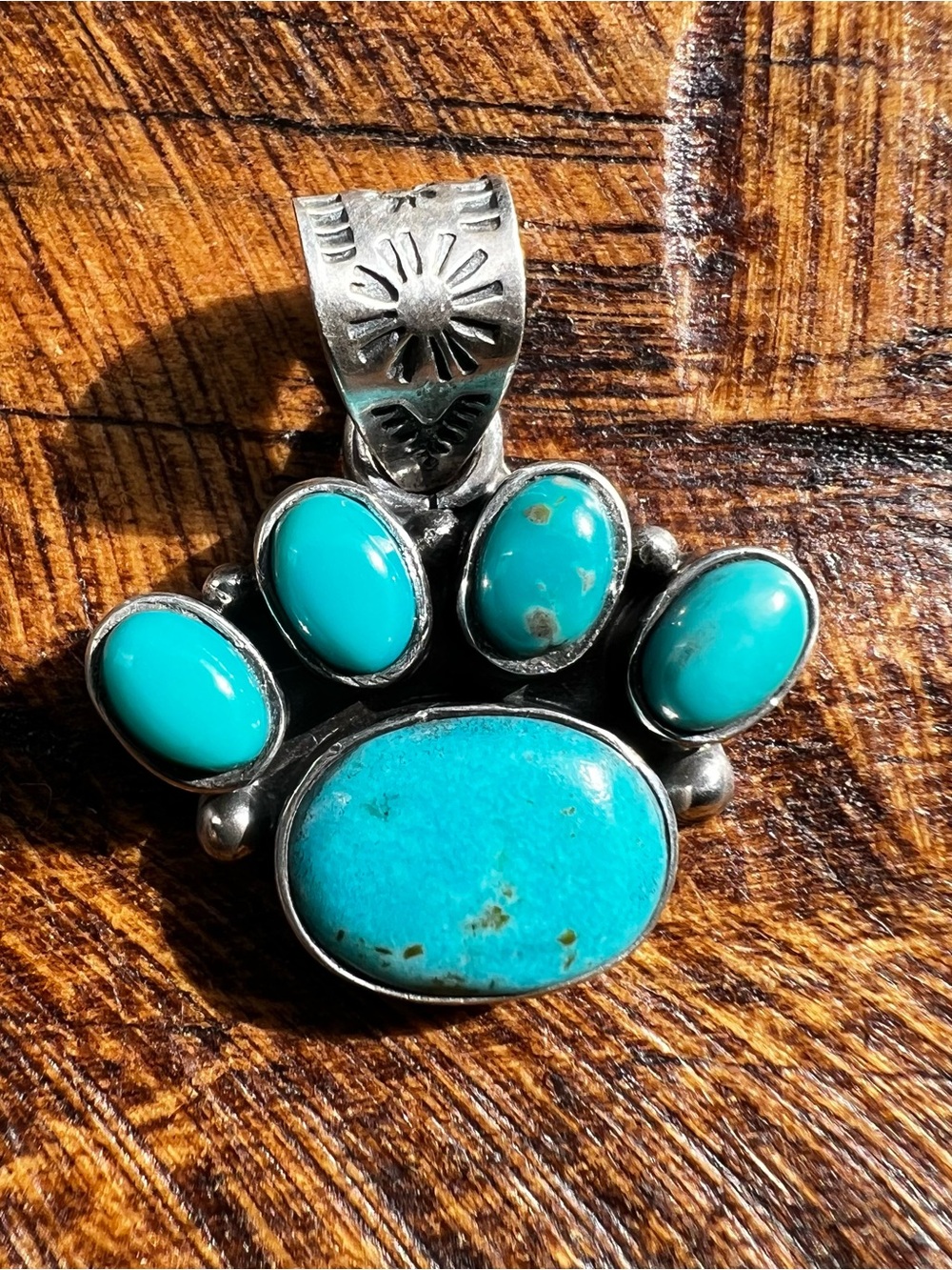 Kingman Turquoise  Paw Pendant Sterling Silver Southwestern